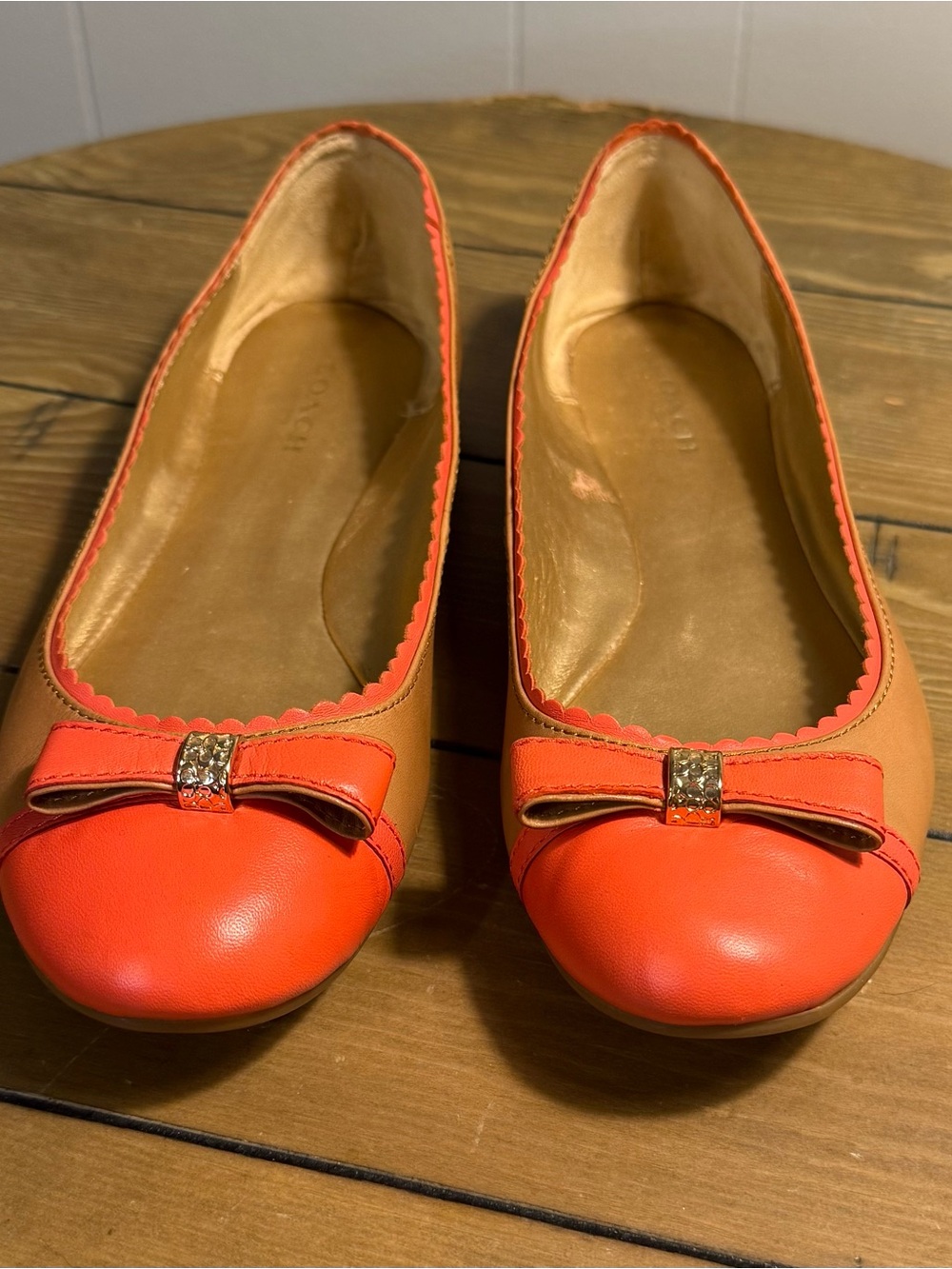 Coach Dorie ballet flats-ginger tan and cerise coral. Size 7. Coquette style - Picture 8 of 10
